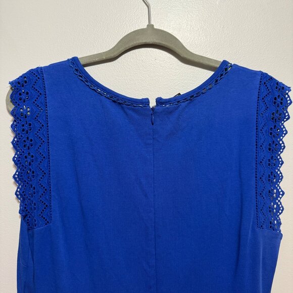 Talbots Blue Sleeveless Lace Trim Dress L - Picture 6 of 6